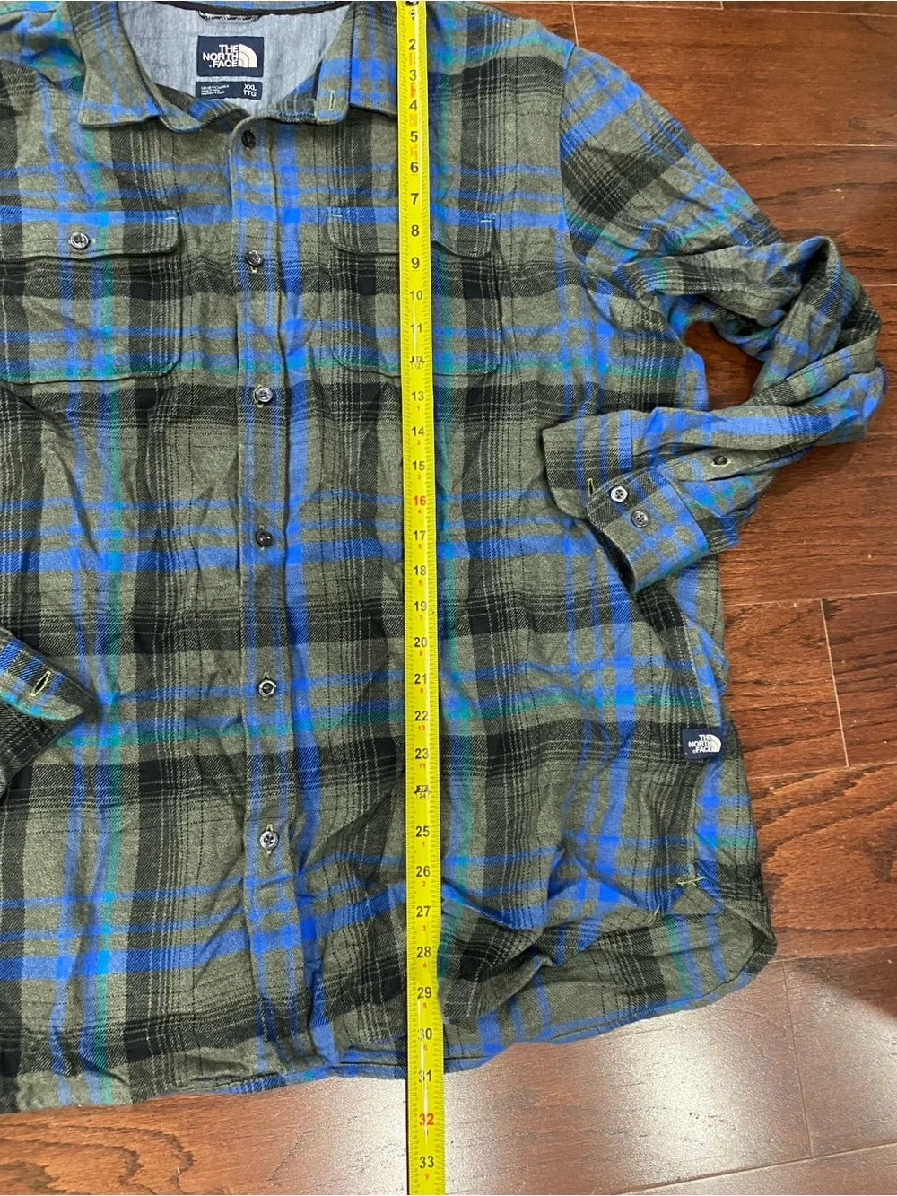 The North Face Mens XXL  Blue Gray Plaid Flannel Button Down Shirt Long Sleeve